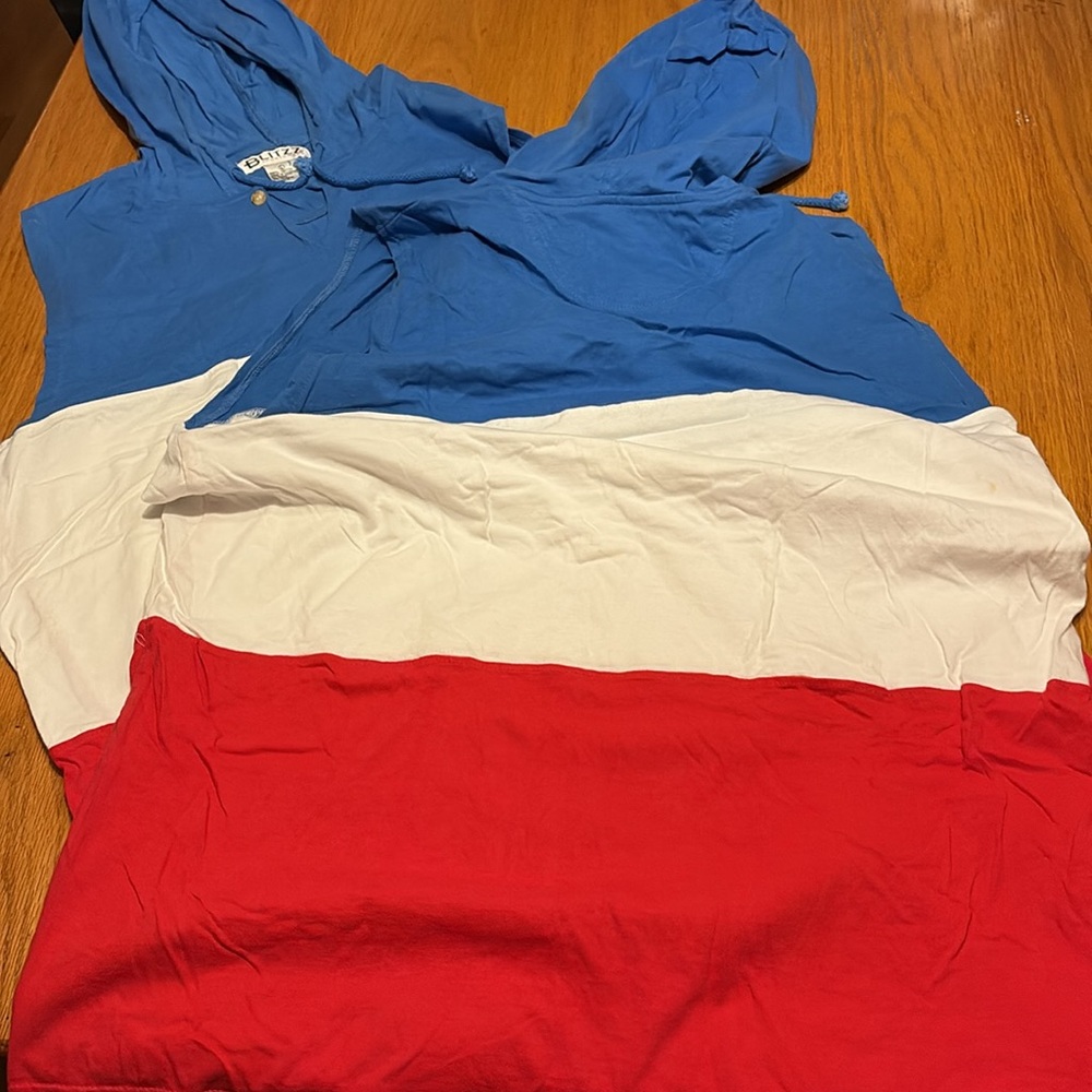 EUC Sz L Blue, White, and Red tank Hoodie by Blitzz, set of 2 - Picture 3 of 3